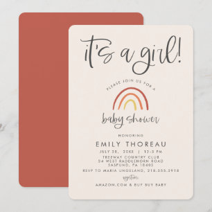 Blush Pink Terracotta Rainbow Girl Baby Shower Invitation