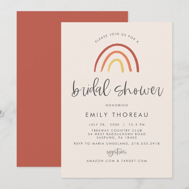 Blush Pink Terracotta Rainbow Girl Bridal Shower Invitation (Front/Back)