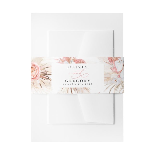 Blush Pink Textured Modern Minimal Wedding Invitation Belly Band (Front Example)