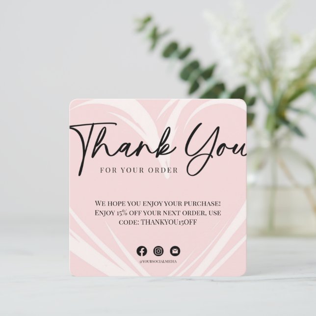 Blush Pink Thank You For Your Order Card (Standing Front)