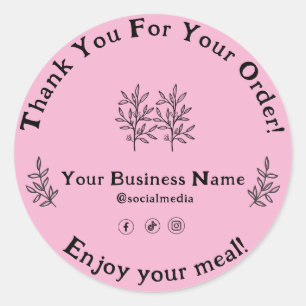 Blush Pink Thank you for your order food business Classic Round Sticker