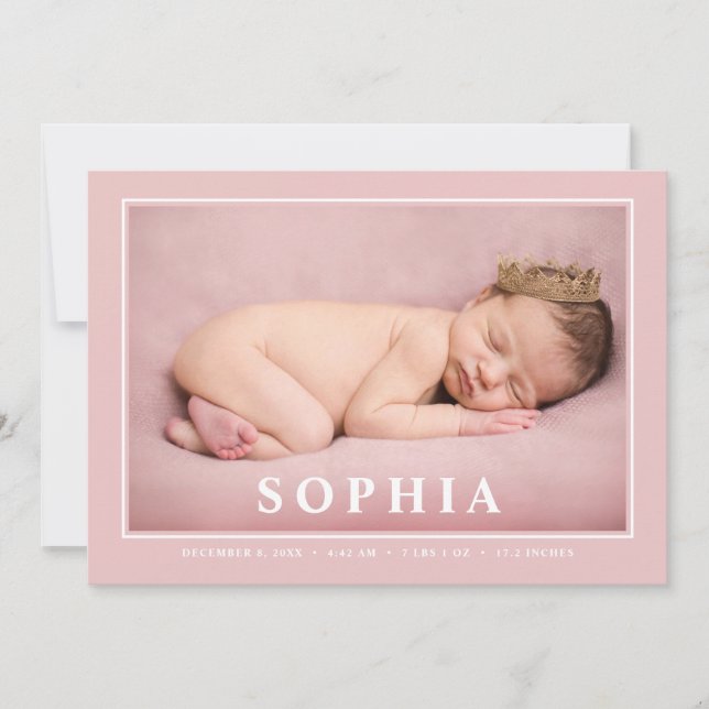 Blush Pink Thank You Photo Baby Girl Birth Announcement (Front)