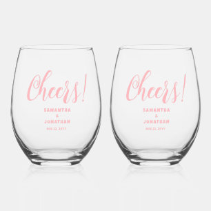 Blush Pink Thank You Wedding  Stemless Wine Glass