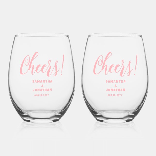 Blush Pink Thank You Wedding  Stemless Wine Glass (Front)