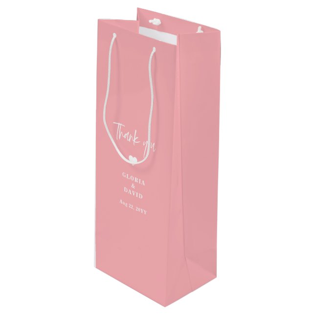 Blush Pink Thank You Wedding  Wine Gift Bag (Front Angled)