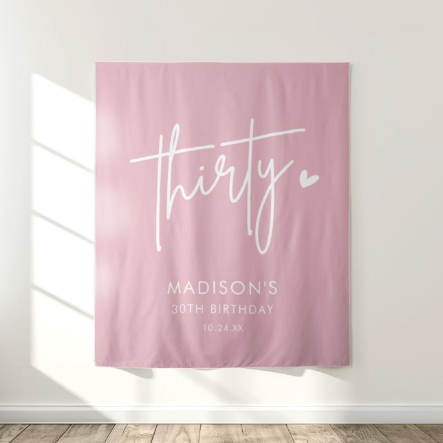 Blush Pink Thirty 30th Birthday Party Photo Booth Tapestry (Creator Uploaded)