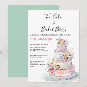 Blush Pink Tiered Cake Green Pastel Bridal Tea  Invitation