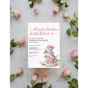 Blush Pink Tiered Cake Pink Roses Bridal Shower  Invitation