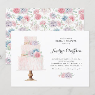 Blush Pink Tiered Cake Succulents Bridal Shower Invitation