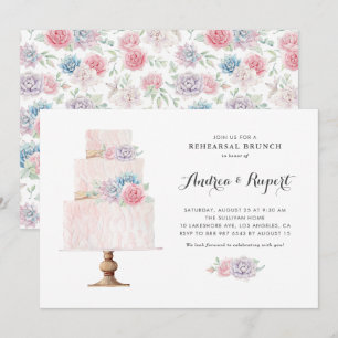 Blush Pink Tiered Cake Succulents Rehearsal Brunch Invitation