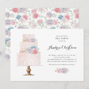 Blush Pink Tiered Cake Succulents Summer Tea Party Invitation
