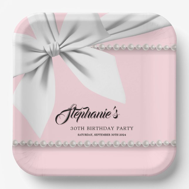 Blush Pink Tiffany Pearls Fancy Party Tableware Paper Plate (Front)