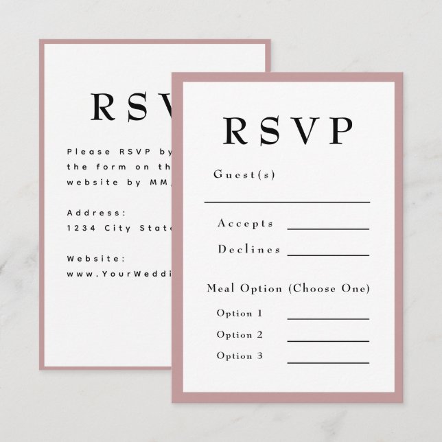 Blush Pink Timeless Wedding RSVP Card (Front/Back)