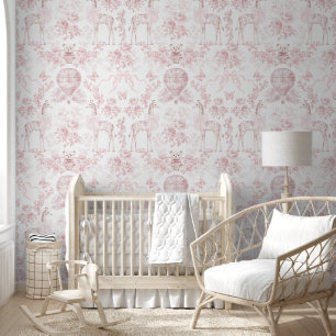Blush Pink Toile Bow Giraffe Elegant Classic Wallpaper