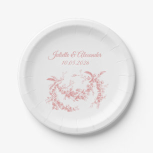 Blush Pink Toile de Jouy Wedding Paper Plates