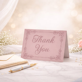 Blush Pink Tone on Tone Filigree Script Thank You Card