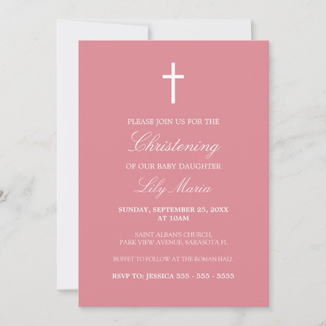 Blush Pink Traditional Christening Invitation (Front)