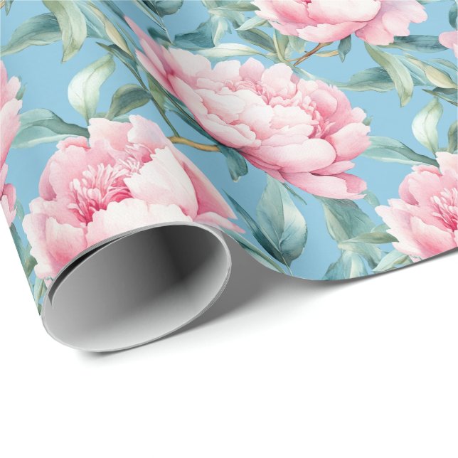 Blush Pink Trailing Peony floral Wrapping Paper (Roll Corner)