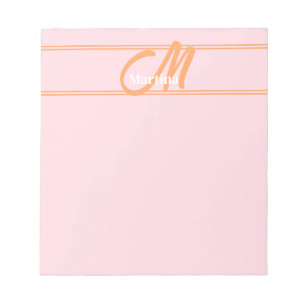 Blush Pink Trendy Modern Monogram Initial Notepad