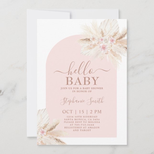  Blush pink Tropical Baby Shower Girl Invitation (Front)