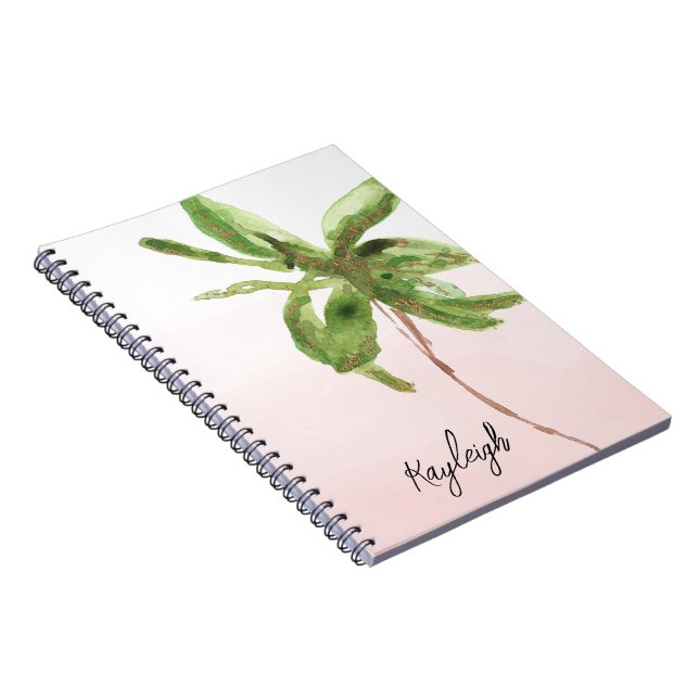 Blush Pink Tropical Gold Green Palm Tree   Notebook (Right Side)