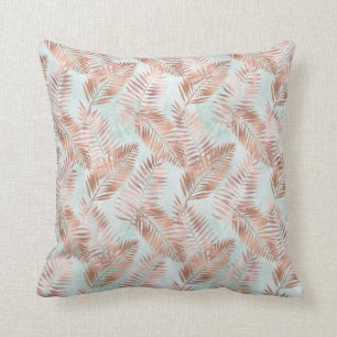 Blush Pink Tropical Leaves and Teal Cushion