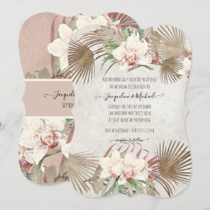 Blush Pink Tropical Orchid Floral Palm Foliage Invitation