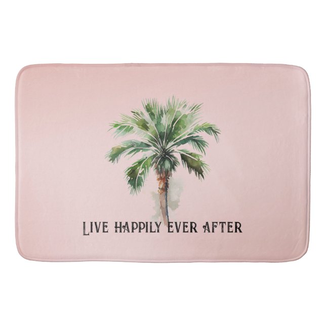 Blush Pink Tropical Palm Tree   Bath Mat (Front)