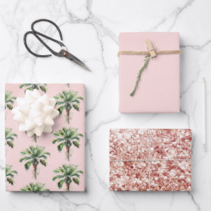 Blush Pink Tropical Palm Tree Wrapping Paper Sheet