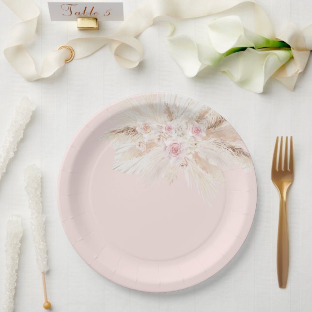  Blush pink Tropical Paper Plates (Wedding)