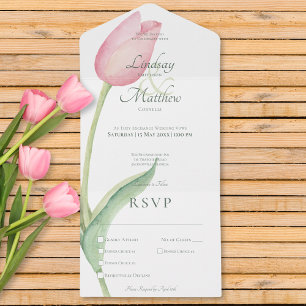 Blush Pink Tulip Solo Modern Dinner All In One Invitation