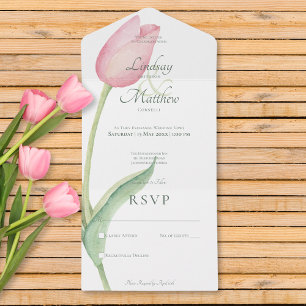 Blush Pink Tulip Solo Modern No Dinner All In One Invitation