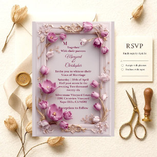 Blush Pink Tulips Baroque Opulent Ivory Wedding Invitation