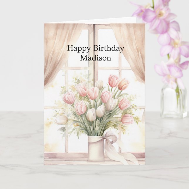 Blush Pink Tulips Floral Birthday Card (Orchid)
