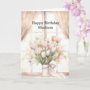 Blush Pink Tulips Floral Birthday Card