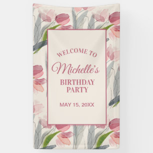 Blush Pink Tulips Floral Birthday Party Welcome Ba Banner