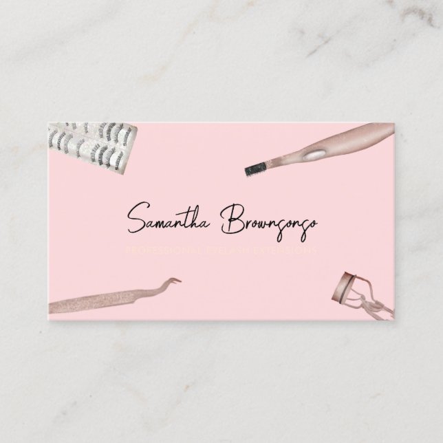 Blush Pink Tweezer Curler Extensions Eyelash Business Card (Front)