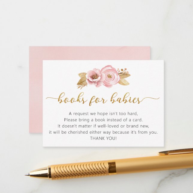 Blush Pink Twin Girls Book Request Card (Front/Back In Situ)