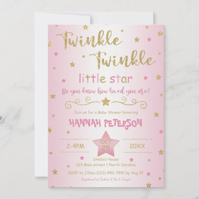 Blush Pink Twinkle Twinkle Little Star Baby Shower Invitation (Front)