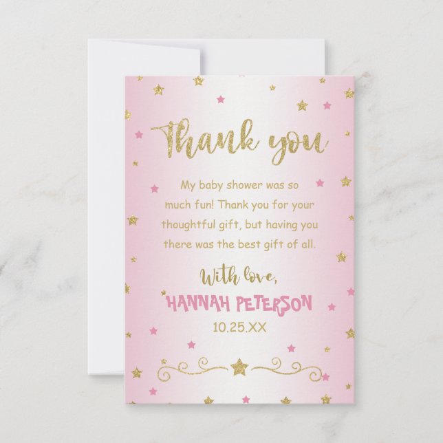 Blush Pink Twinkle Twinkle Little Star Baby Shower Thank You Card (Front)