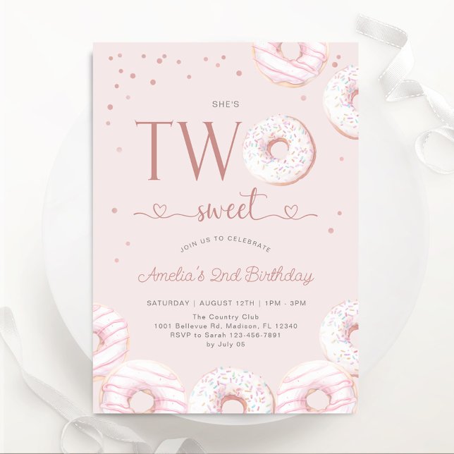 Blush Pink Two Sweet Doughnuts 2nd Birthday Invitation (Creator Uploaded)