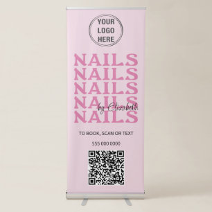 Blush Pink Typography Logo QR Code Nail Salon Retractable Banner