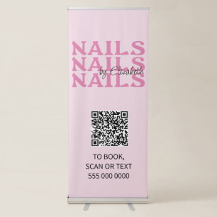 Blush Pink Typography QR Code Nail Salon Retractable Banner