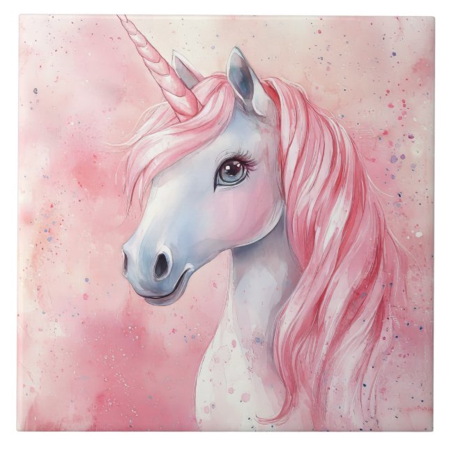 Blush Pink Unicorn  Tile (Front)