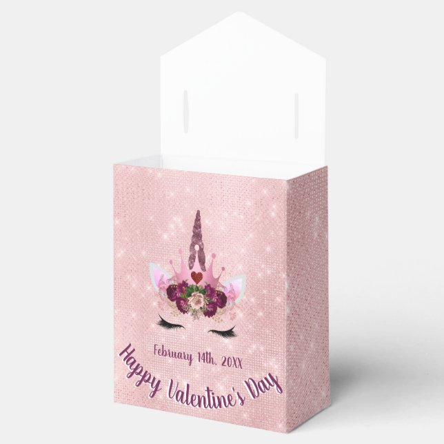 Blush Pink Unicorn Valentine's Day Party Sparkle Favour Box (Opened)