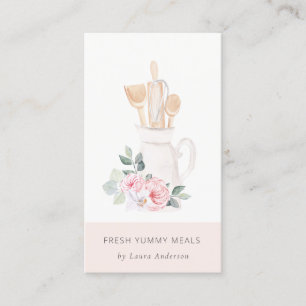 Blush Pink Utensils Catering Floral Roller Whisk Business Card