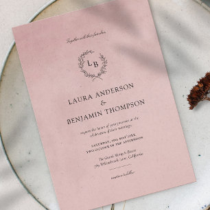 Blush Pink Velvet Texture Elegant Wedding Invitation