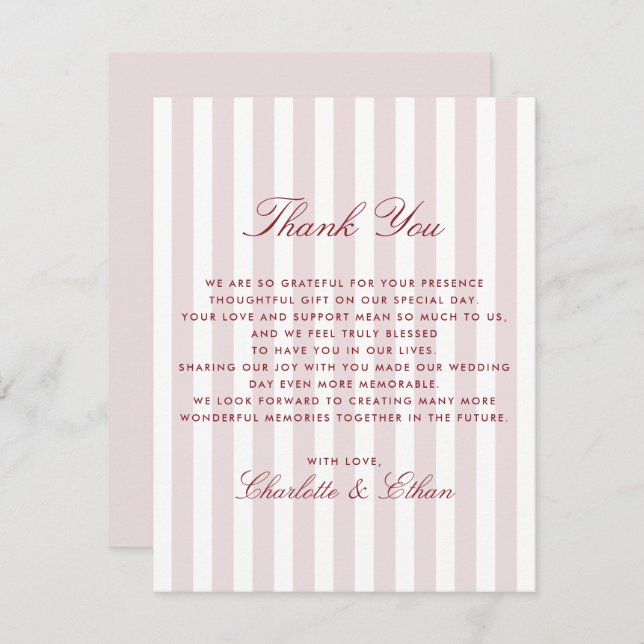 Blush Pink Vertical Stripes Modern Wedding Thank Y Invitation (Front/Back)