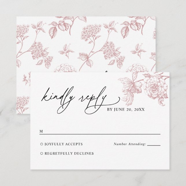 Blush Pink Victorian Floral Wedding RSVP Card (Front/Back)