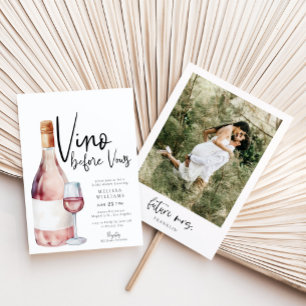 Blush Pink Vino Before Vows Photo Bridal Shower Invitation